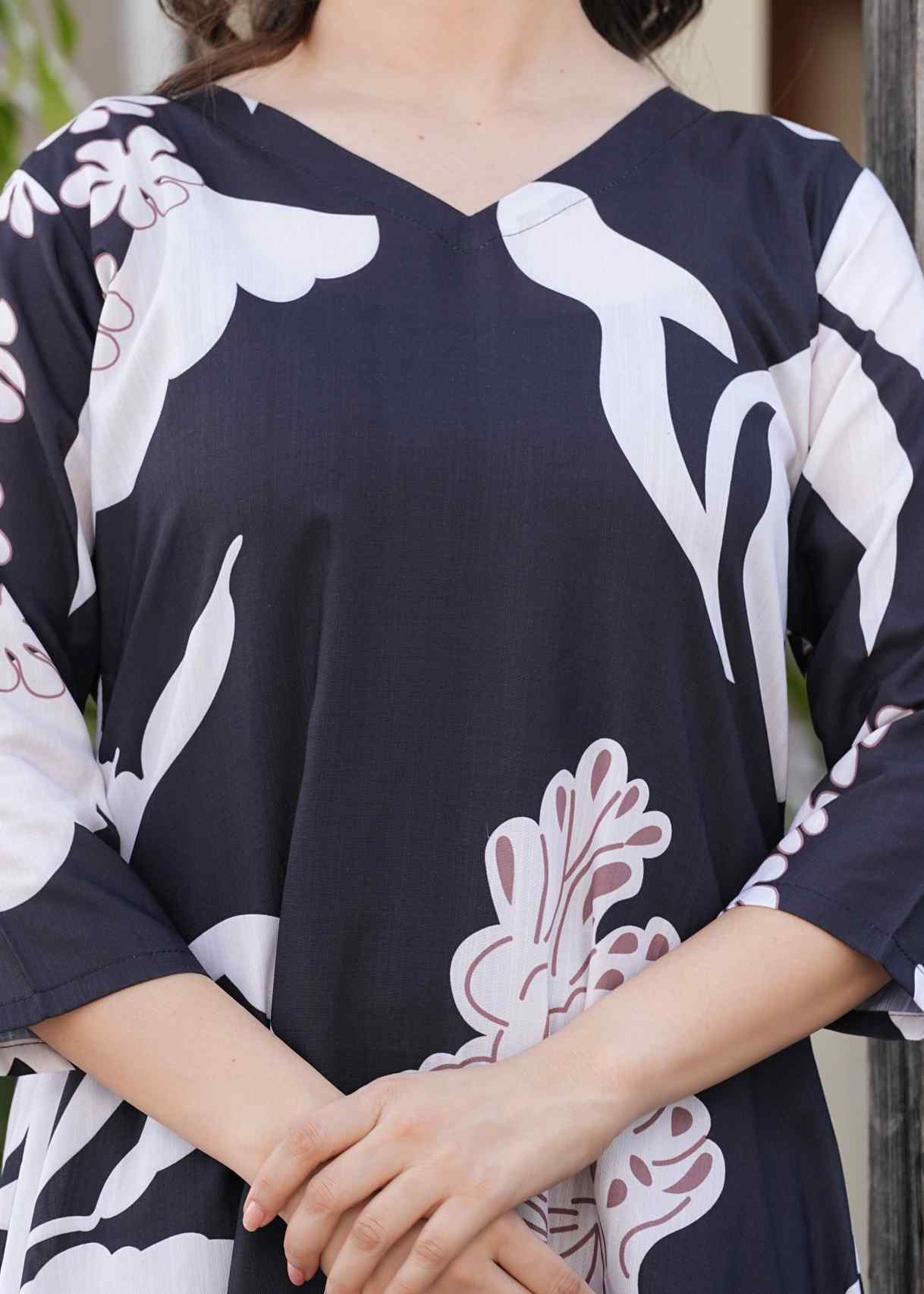 Women Black & White Printed Co-Ord Set | Soft Cotton Kurti Style Top & Pajama | Elegant Ladies Nightwear | Breathable Sleepwear & Comfortable Loungewear Set for Home Wear