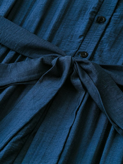 Women’s Navy Blue Sleeveless Maxi Dress | Button Front Collared Neck Tie-Waist Tiered Casual & Office Wear Dress