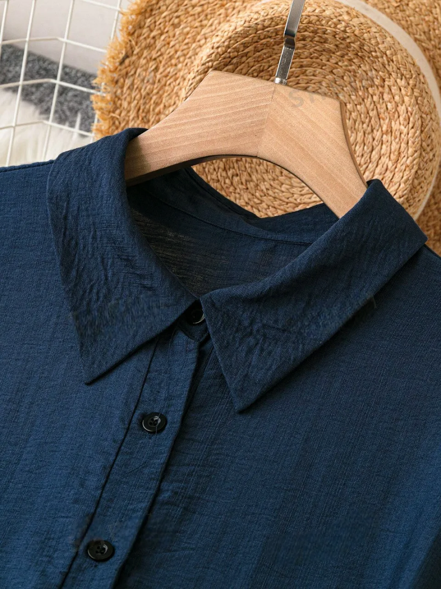 Women’s Navy Blue Sleeveless Maxi Dress | Button Front Collared Neck Tie-Waist Tiered Casual & Office Wear Dress