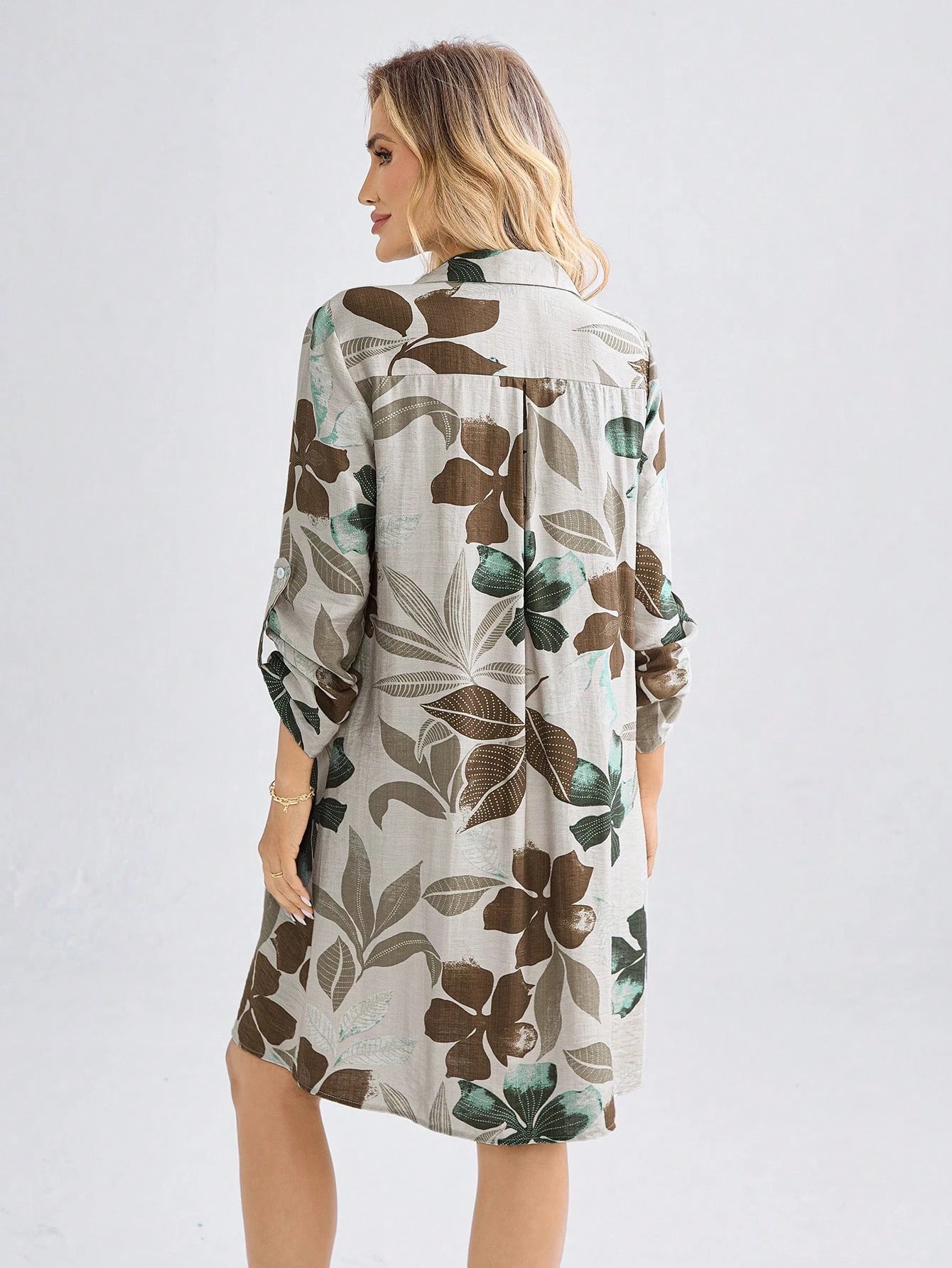 Women’s Floral Print Shirt Dress | Button Down Collared Long Sleeve Casual Knee-Length Dress