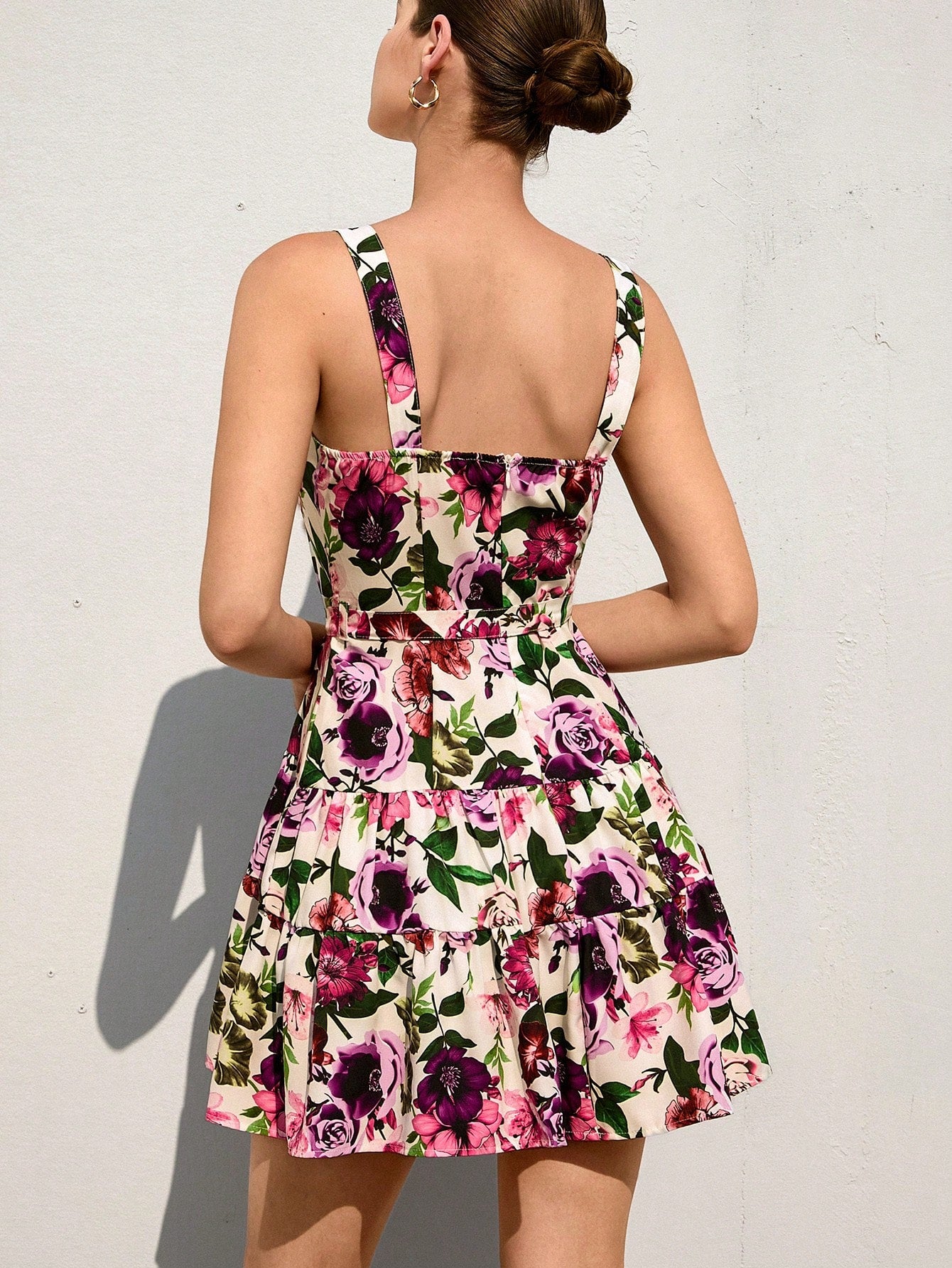 Women’s Floral Print Sleeveless Mini Dress | Square Neck Fit & Flare Summer Dress with Waist Belt