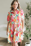 Bollyclues Women’s Multicolor Floral Printed Tiered Mini Dress with Puff Sleeves