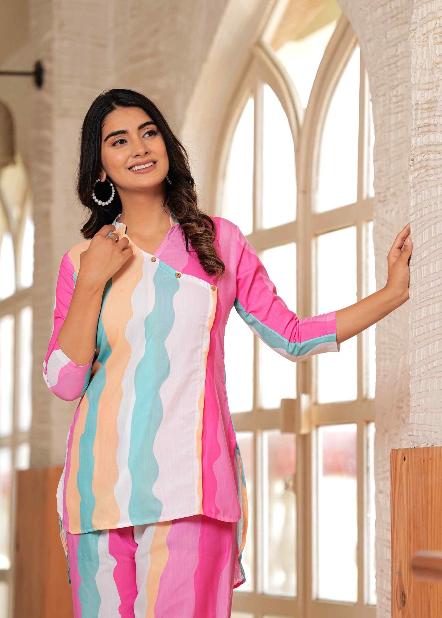 Bollyclues Women's Printed Co-Ord  Set | Soft Cotton Kurti Style Top & Pajama | Trendy Multicolor Ladies Nightwear | Breathable Sleepwear & Comfortable Loungewear Set for Home Wear
