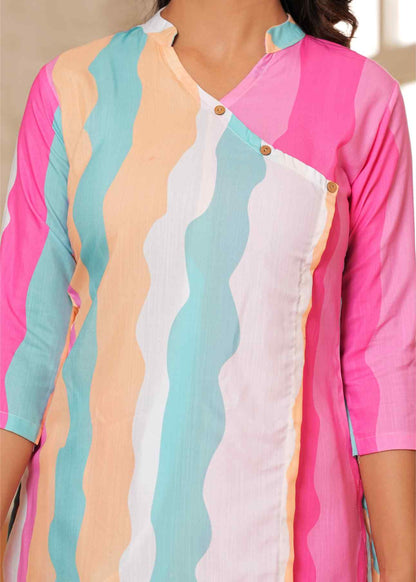 Bollyclues Women's Printed Co-Ord  Set | Soft Cotton Kurti Style Top & Pajama | Trendy Multicolor Ladies Nightwear | Breathable Sleepwear & Comfortable Loungewear Set for Home Wear