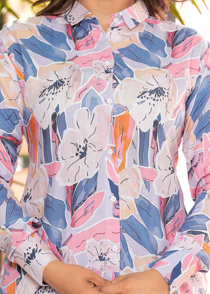 Women Floral Printed Co-Ord Set | Soft Cotton Button-Down Shirt & Comfortable Pajama | Stylish Full Sleeve Nightwear for Ladies | Breathable Sleepwear & Loungewear Set for Home & Daily Comfort