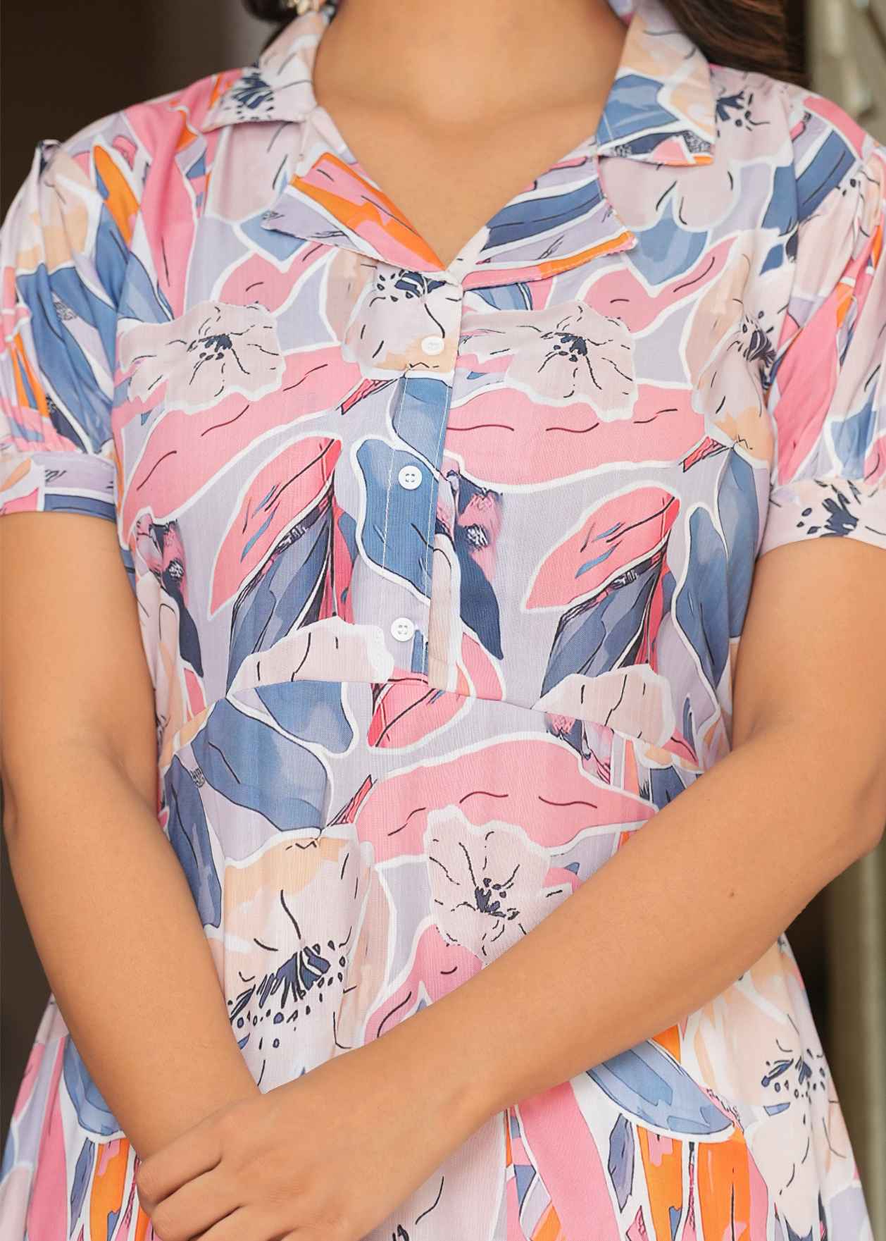 Women’s Floral Print Maxi Dress | Short Sleeve V-Neck Fit & Flare Casual Summer Dress