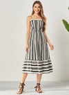 Women’s Black & White Printed Spaghetti Strap Midi Dress | Sleeveless Fit & Flare Casual Summer Dress