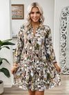 Women’s Floral Print Tiered Mini Dress | V-Neck Button Front Long Sleeve Casual & Party Wear Dress